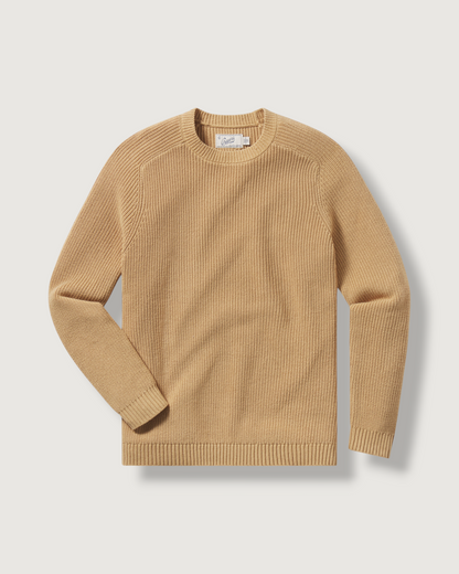 Shaker Stitch Cotton Crewneck Sweater - Curry