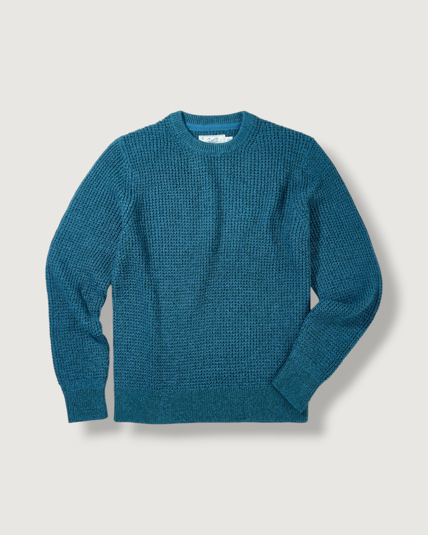 Guernsey Waffle Crew Neck - Blue Green