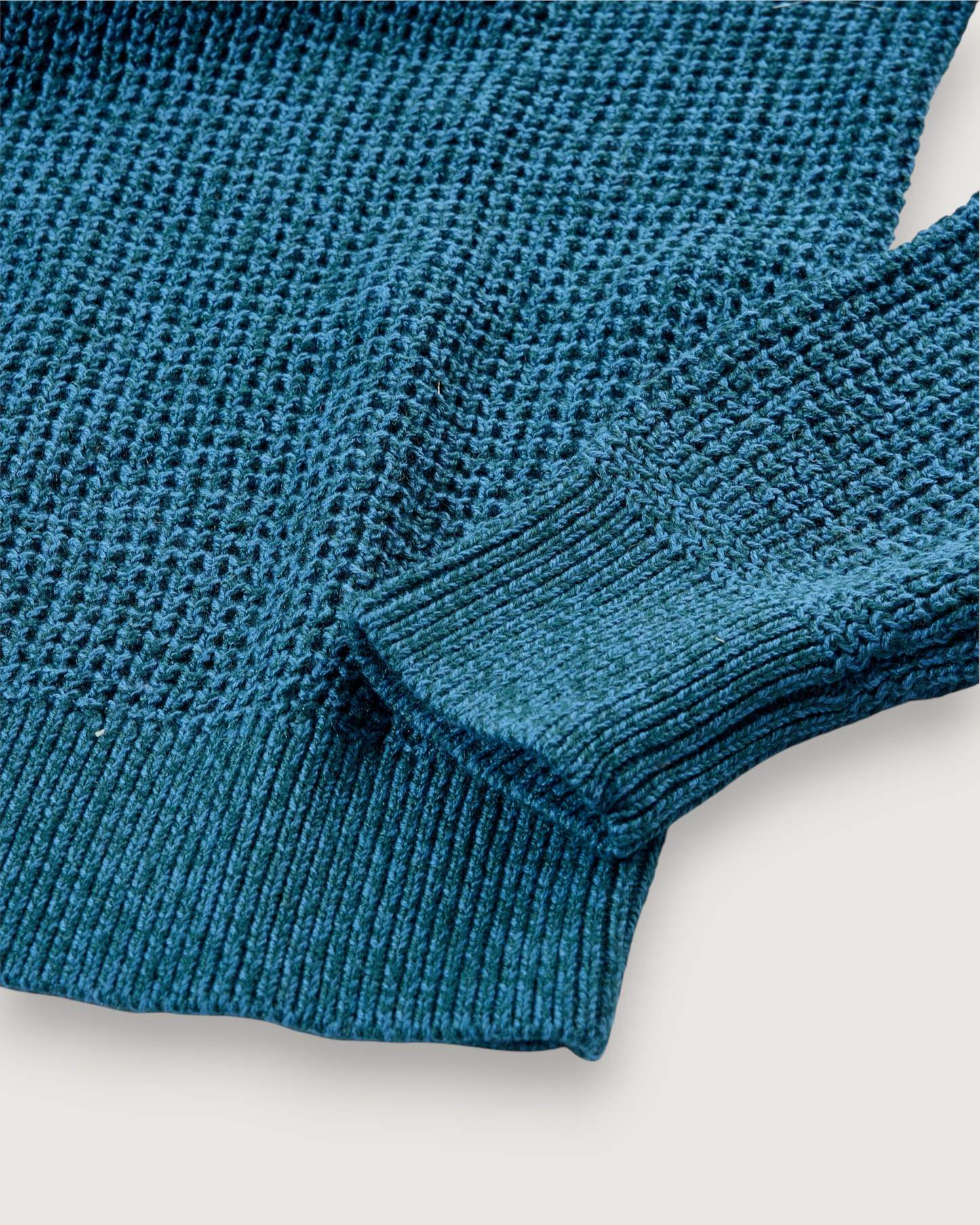 Guernsey Waffle Crew Neck - Blue Green