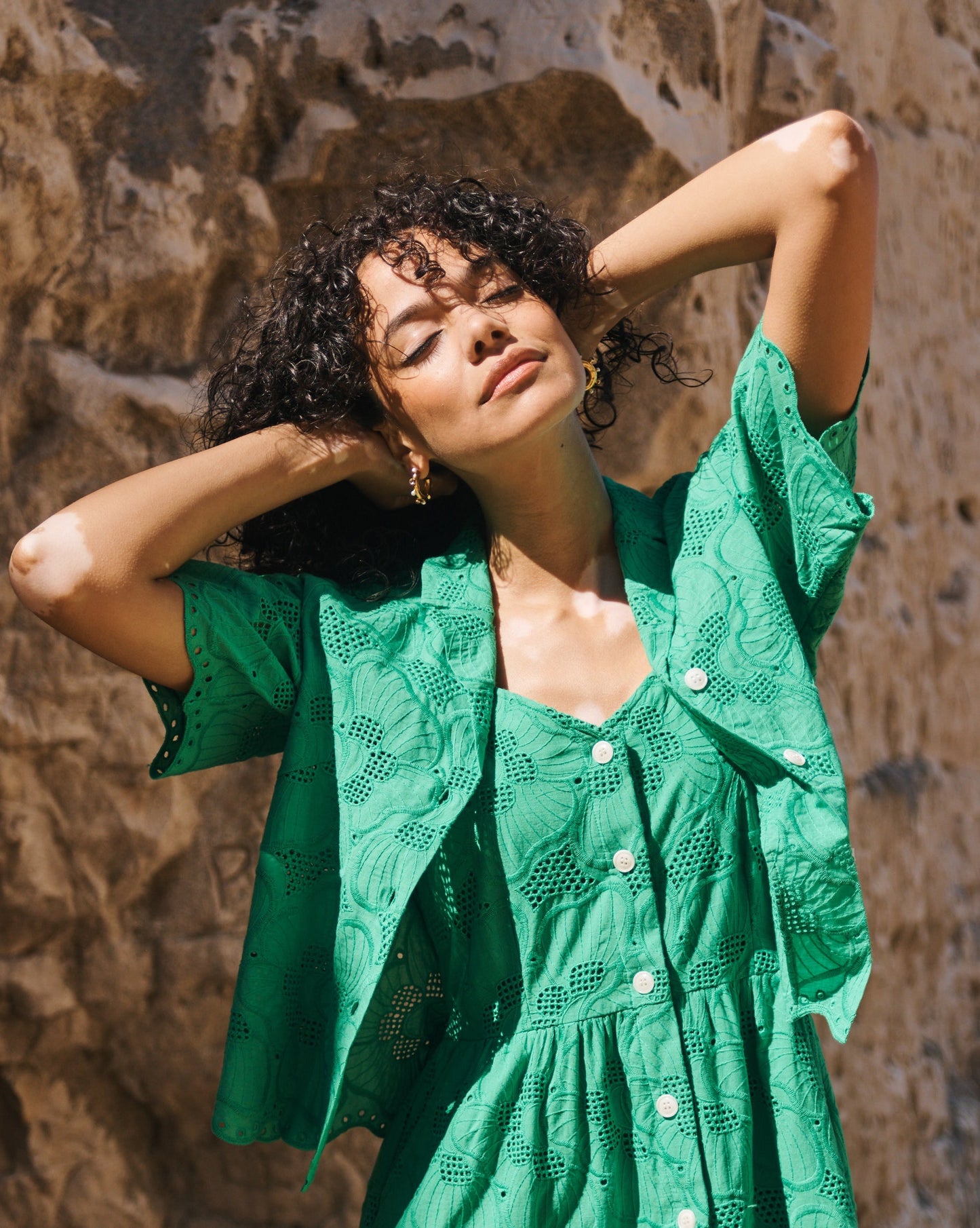 Lowie Green Broderie Boxy Shirt