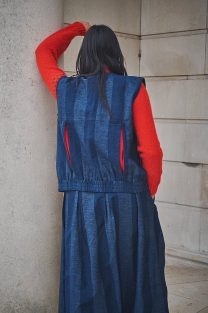 Lowie Stripe Denim Scallop Skirt