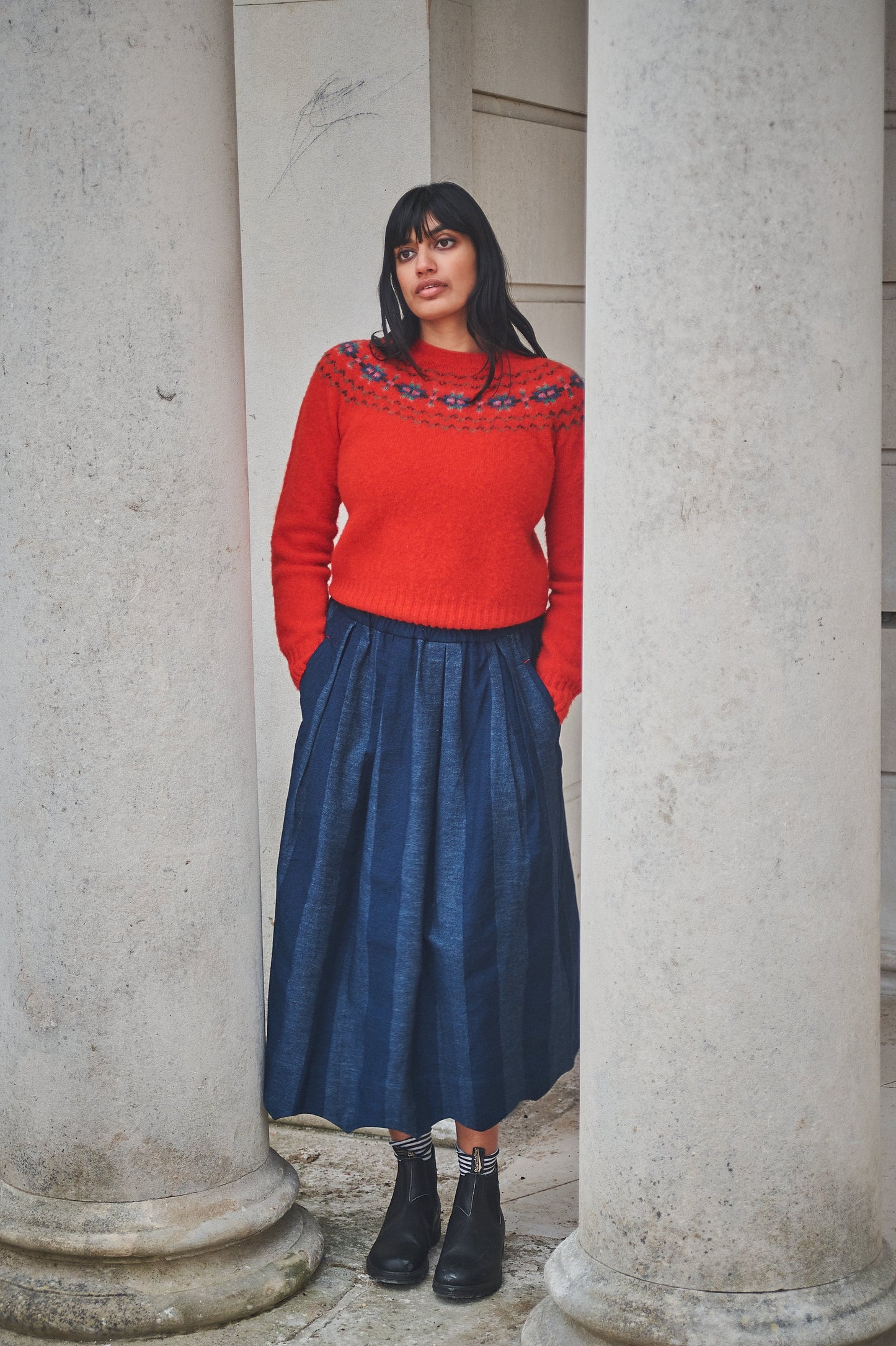 Lowie Stripe Denim Scallop Skirt