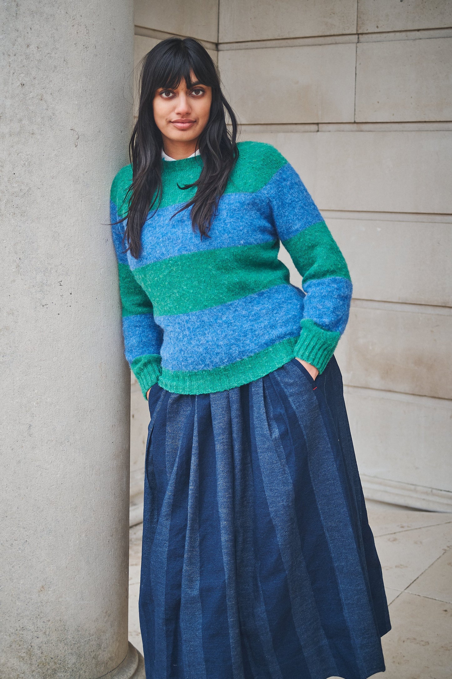 Lowie Green + Mid Blue Stripe Scottish Jumper