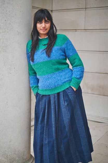 Lowie Green + Mid Blue Stripe Scottish Jumper