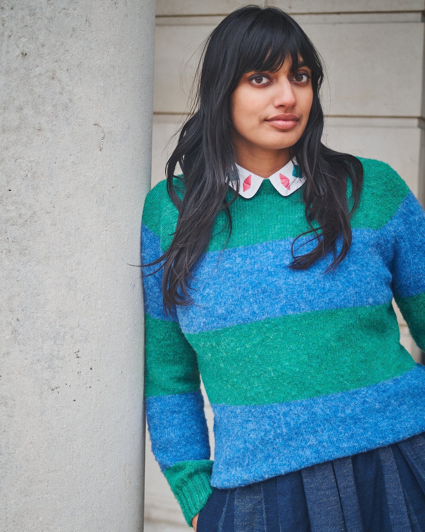 Lowie Green + Mid Blue Stripe Scottish Jumper