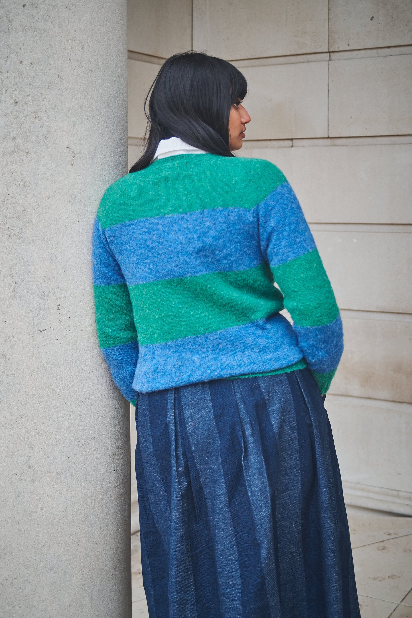Lowie Green + Mid Blue Stripe Scottish Jumper