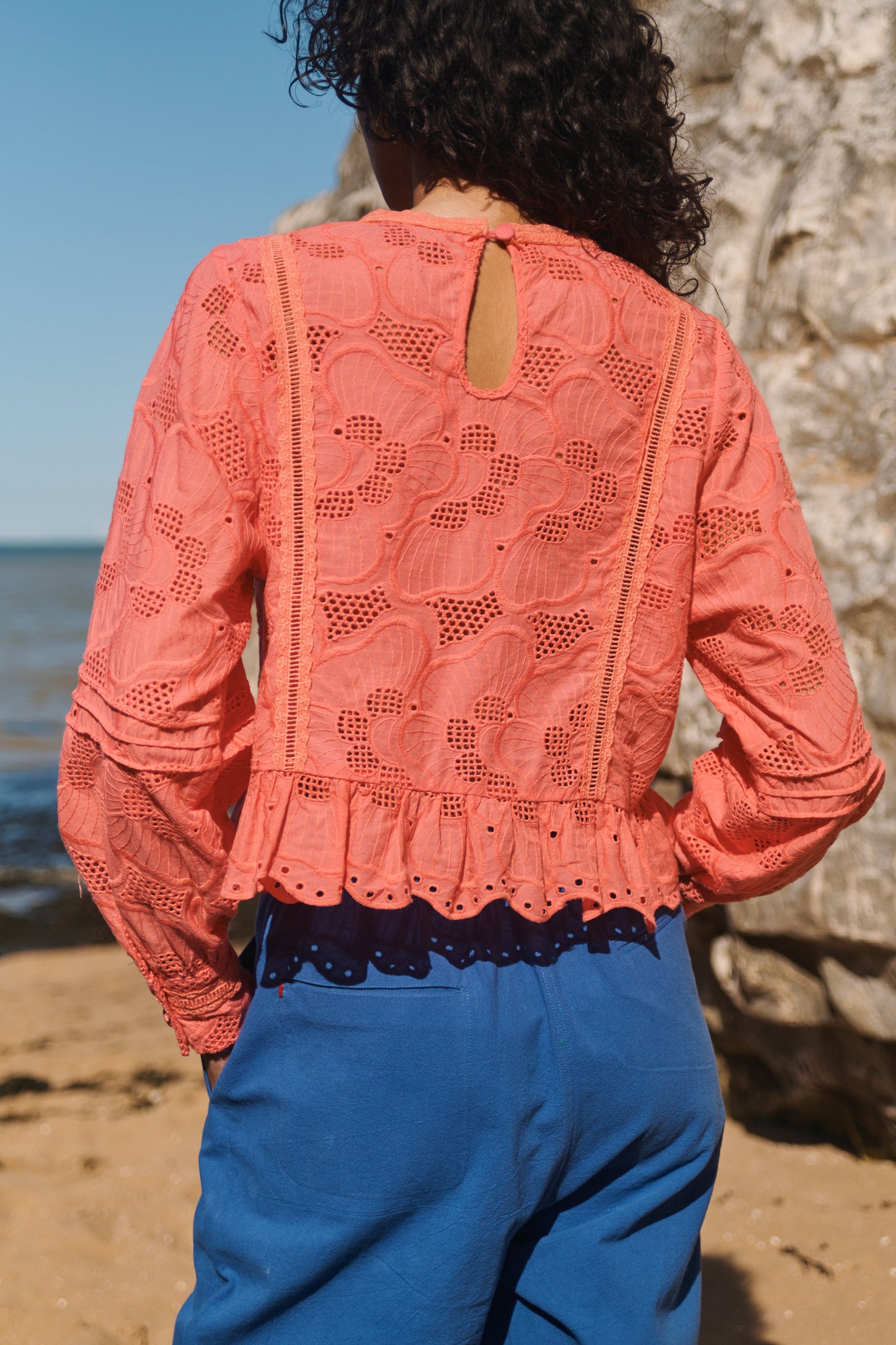 Lowie Pink Broderie Long Sleeve Blouse