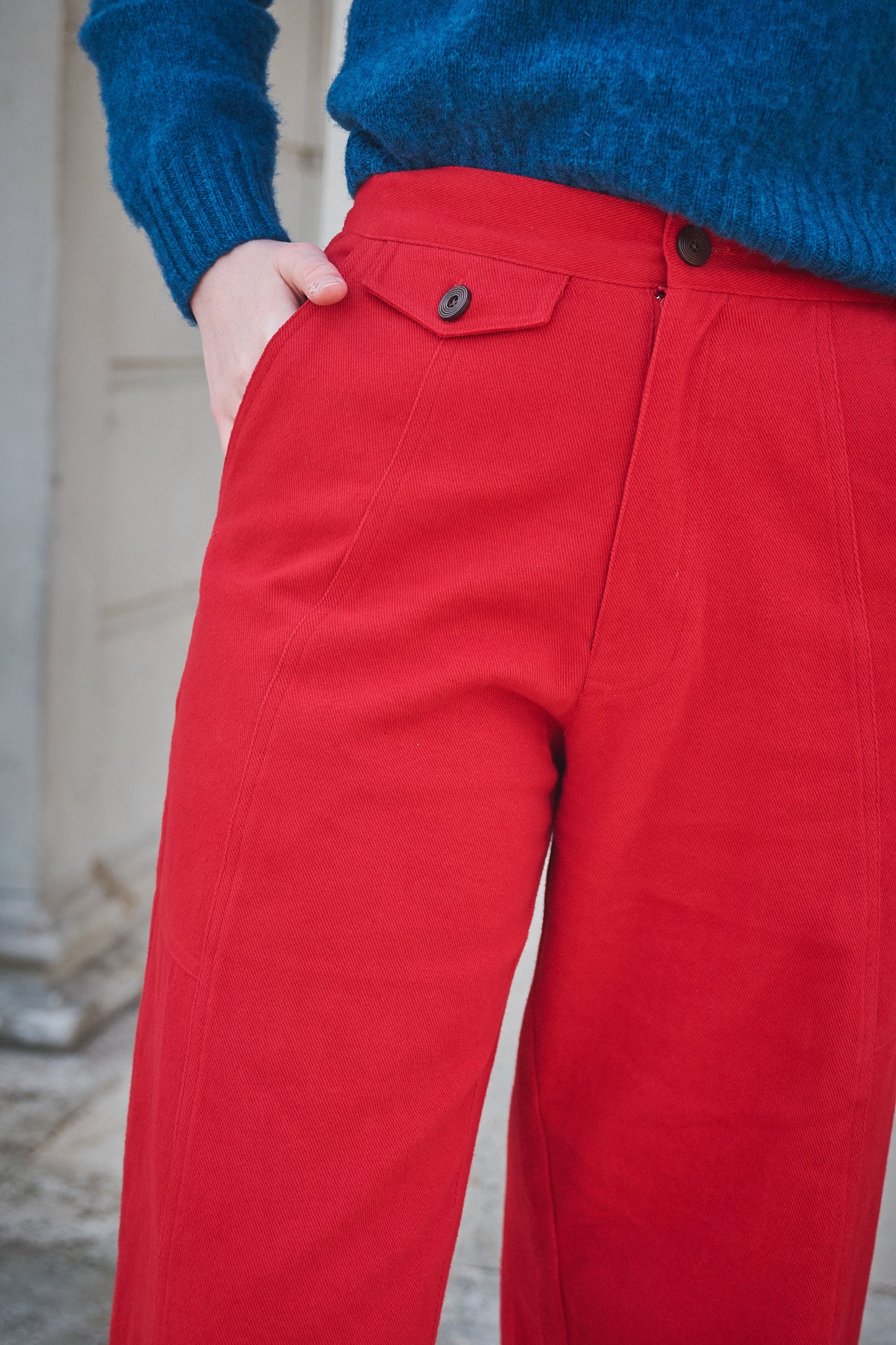Lowie Red Cotton Drill Panelled Trouser