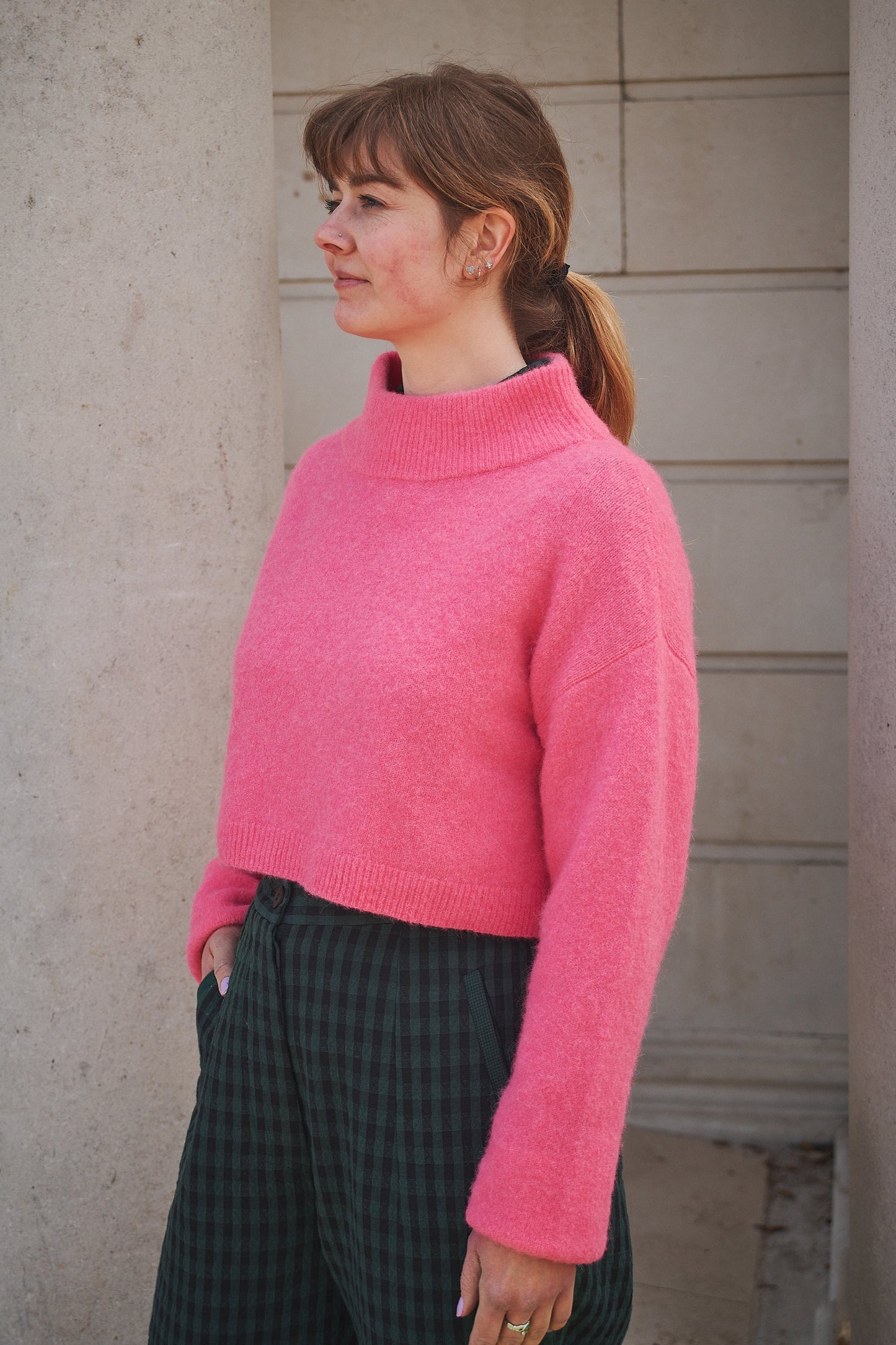 Lowie Pink Cropped Funnel Neck