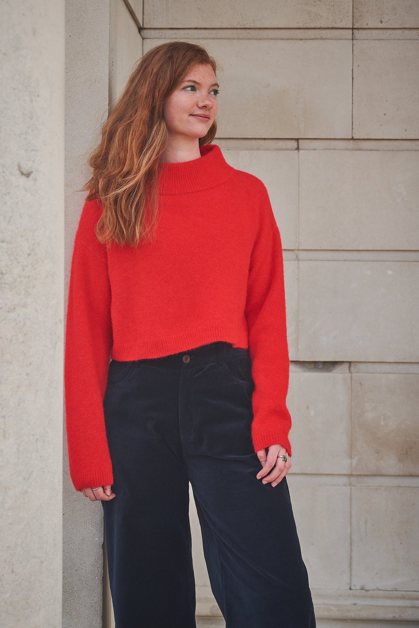 Lowie Red Cropped Funnel Neck