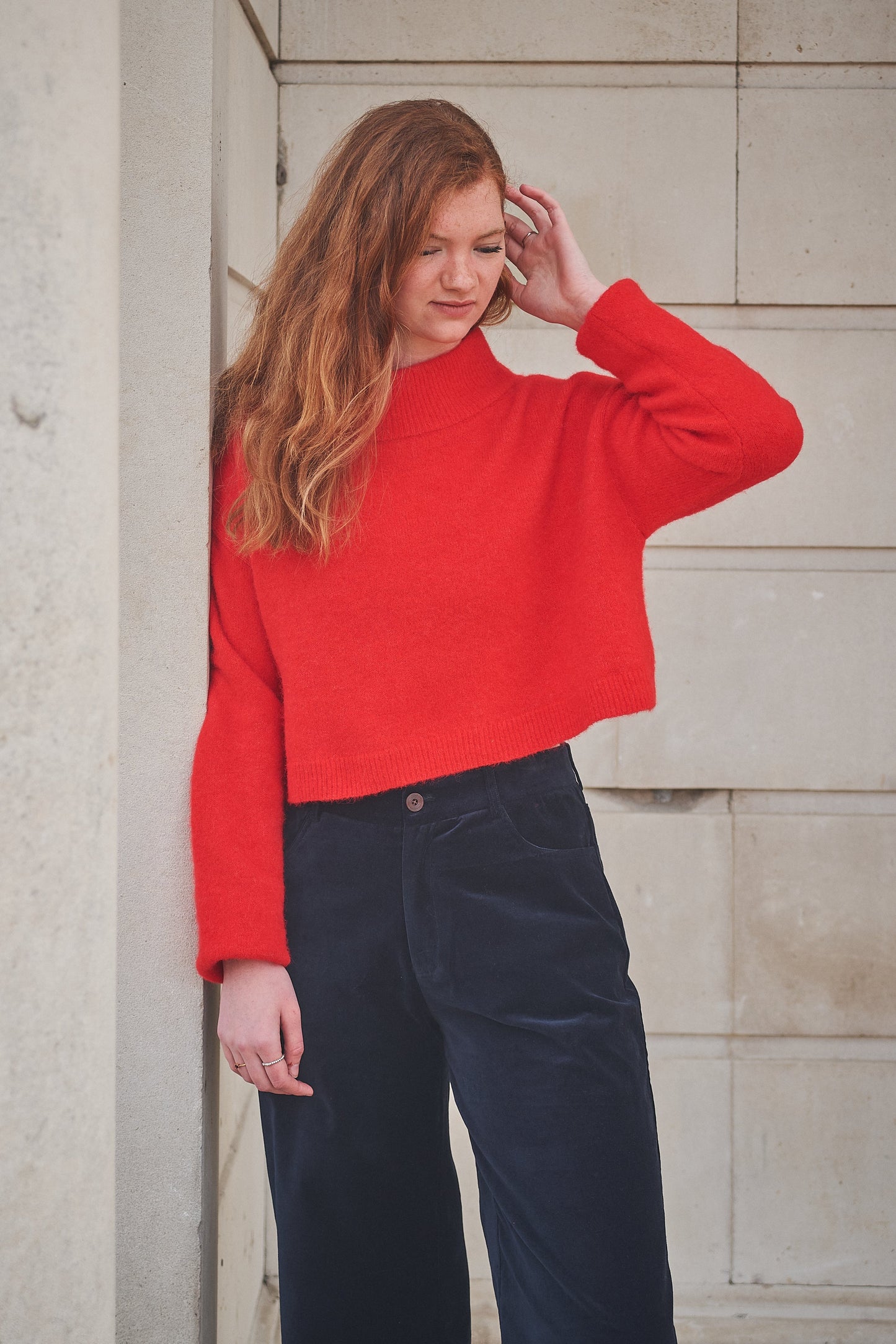 Lowie Red Cropped Funnel Neck