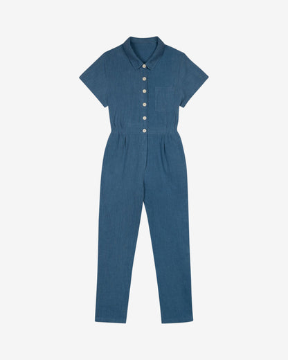 Lowie Cotton Linen Washed Blue Boilersuit
