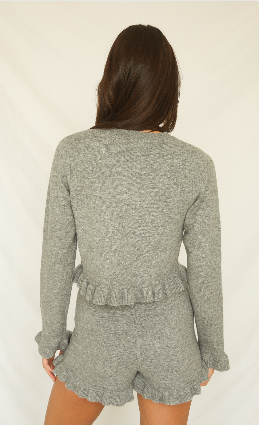 knitted you first ruffle set - charcoal