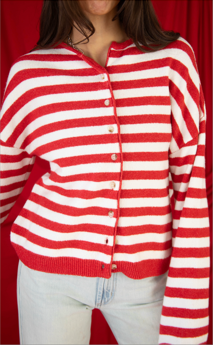 not a fool striped cardigan - red