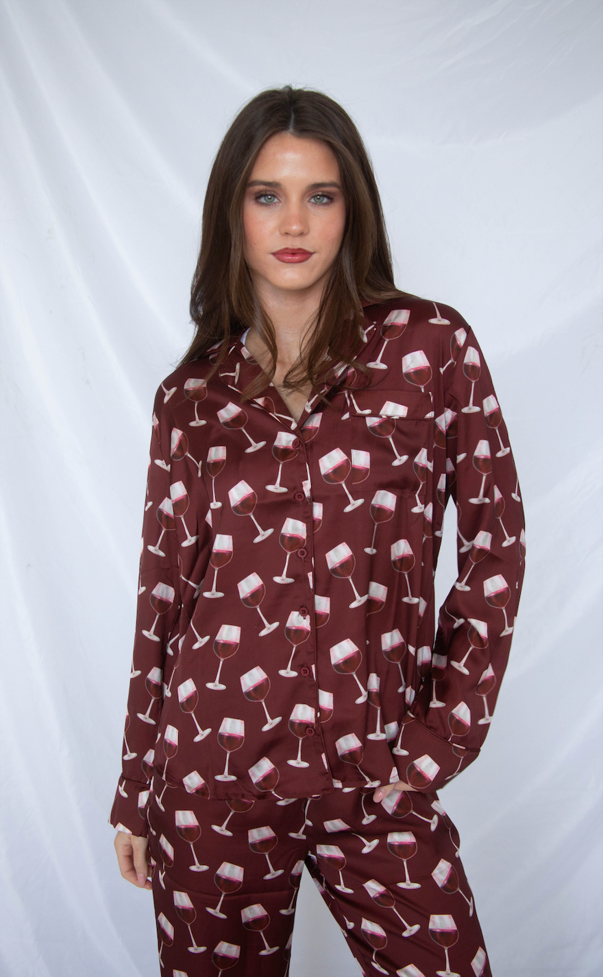 show me your mumu: classic pj set - red wine silky