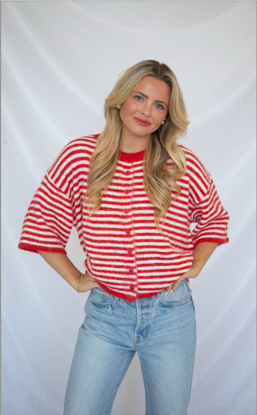 working on me striped cardigan