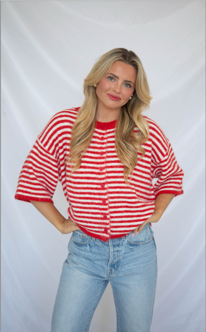 working on me striped cardigan