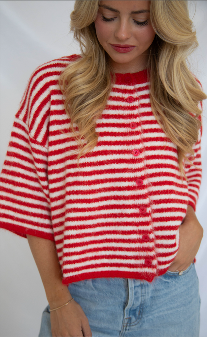 working on me striped cardigan