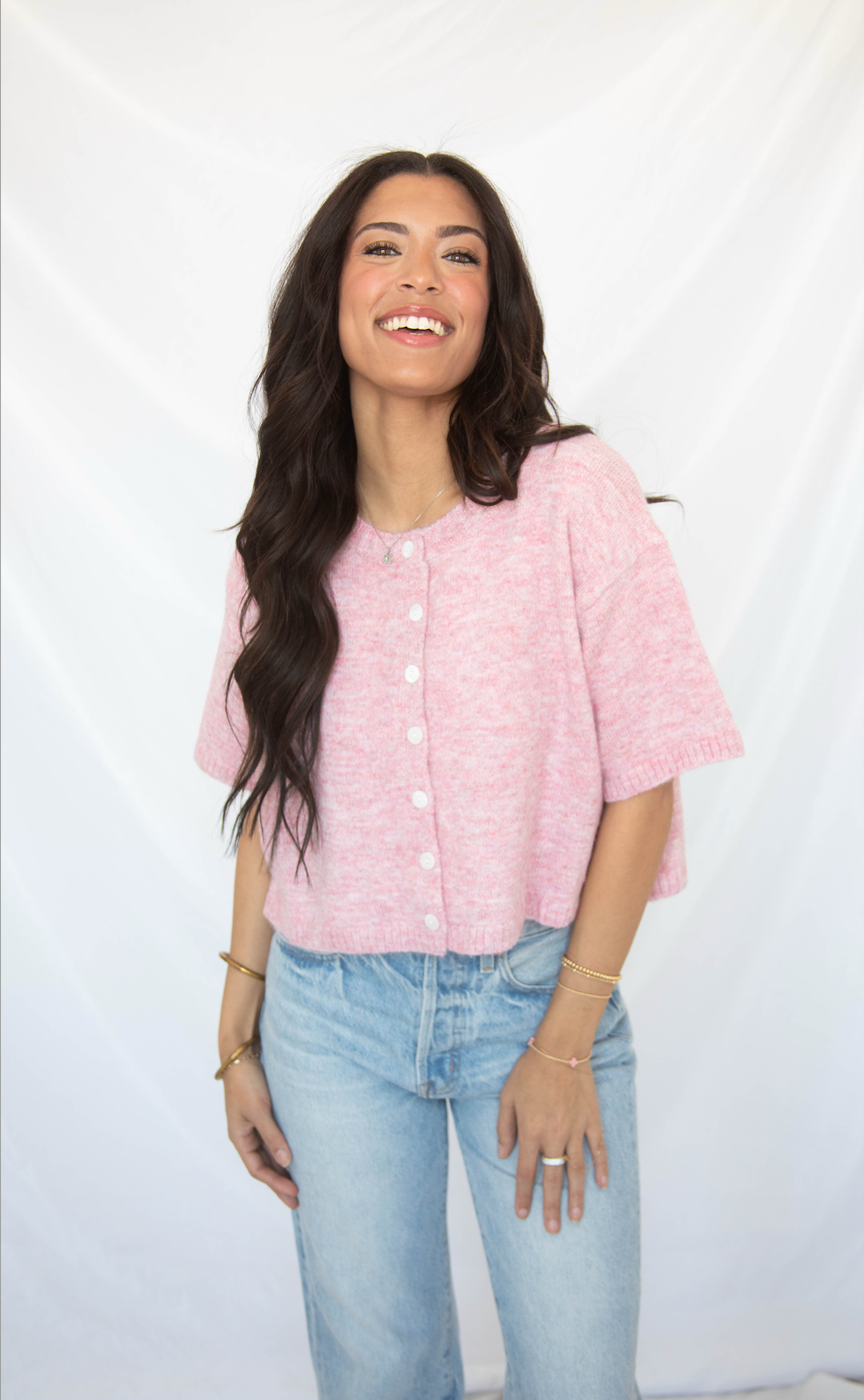 tell the truth short sleeve cardigan - pink