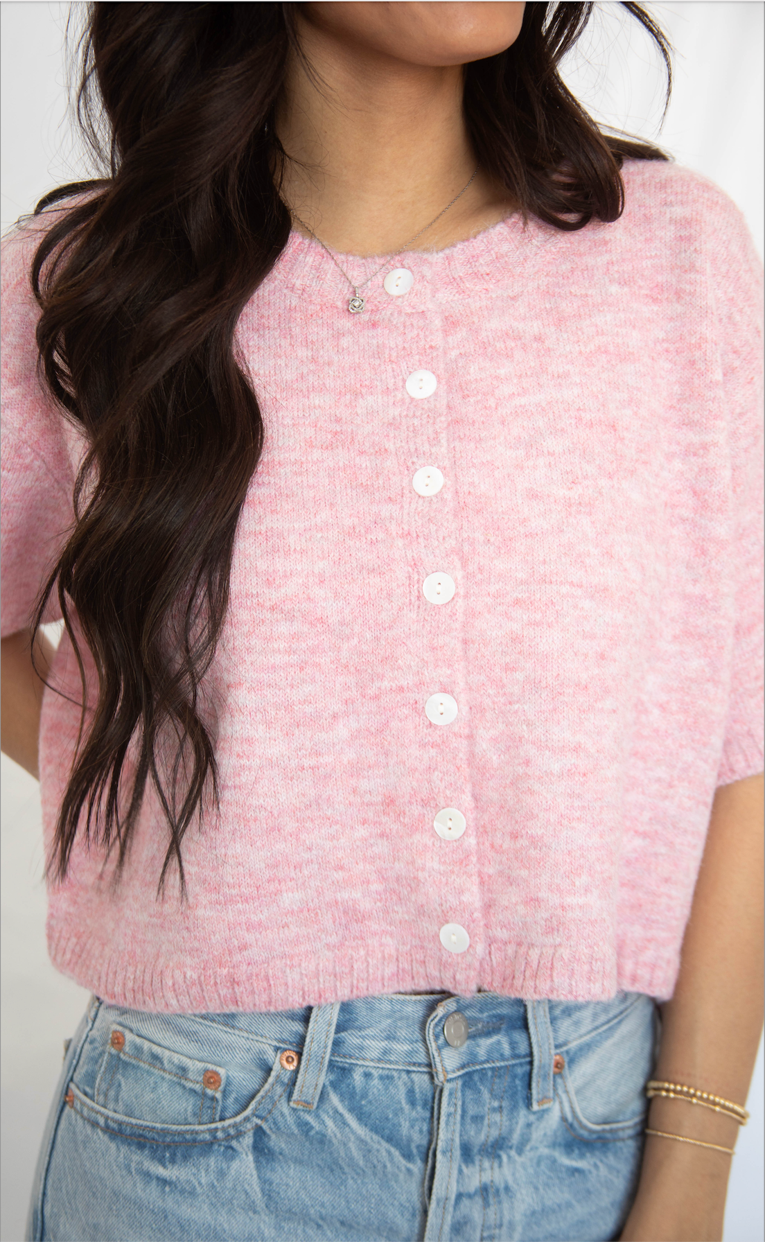 tell the truth short sleeve cardigan - pink