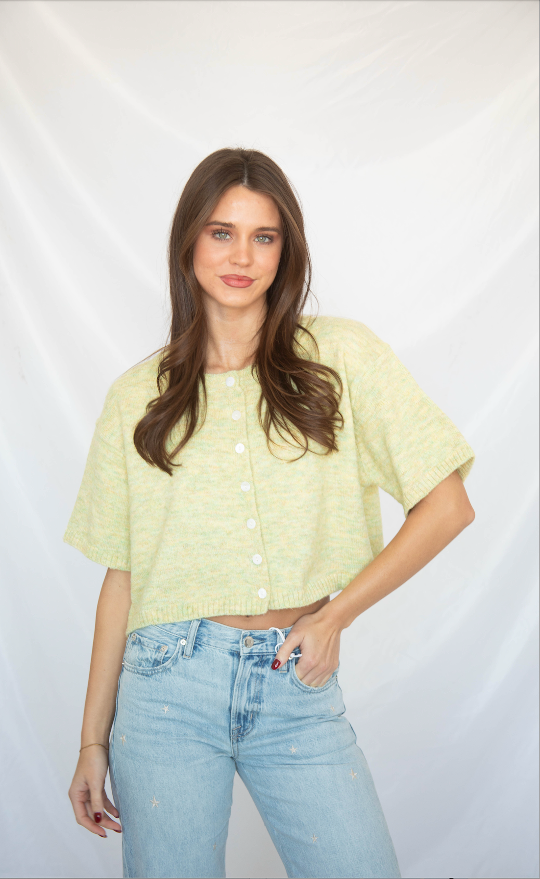 tell the truth short sleeve cardigan - green