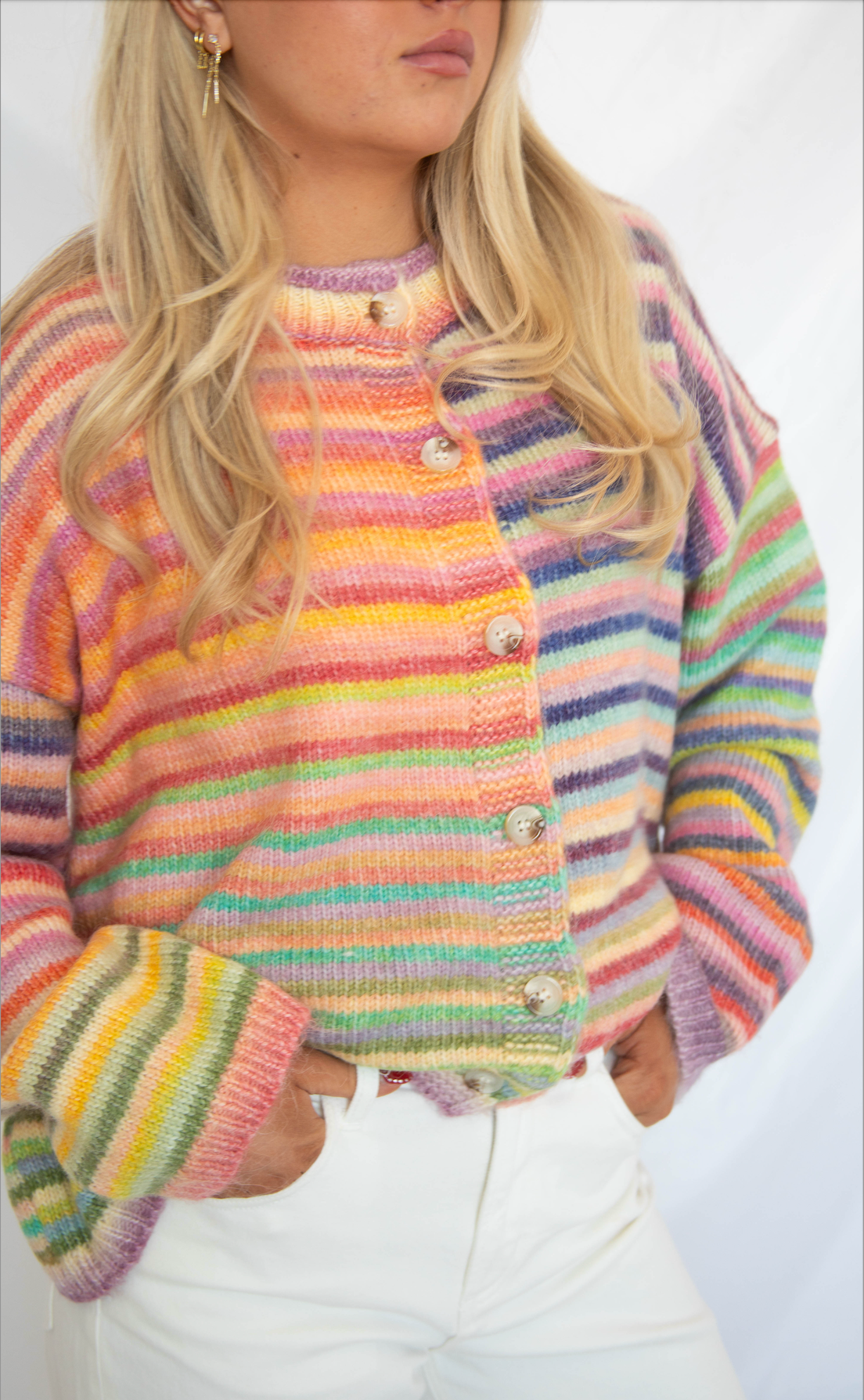 she's a rainbow cardigan sweater