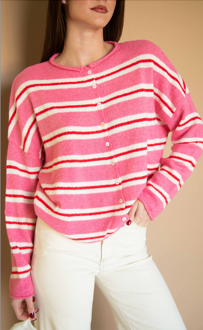 the thought of you striped cardigan - rose