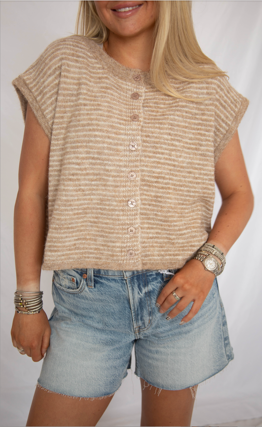 for my whole life sleeveless cardigan - khaki