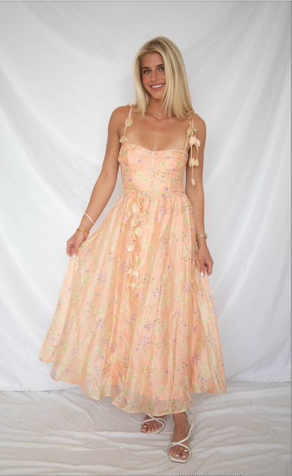 astr: halcyon dress - peach floral