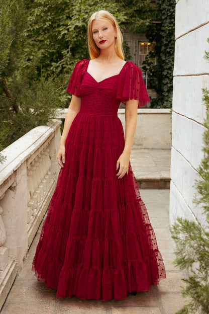 Solange Dress in Burgundy Tulle