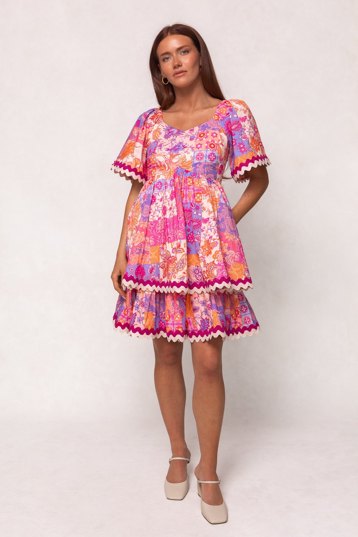 Tessa Dress in Pink Floral Tile