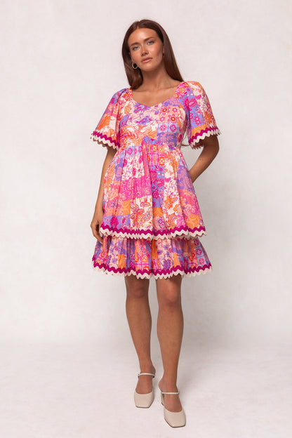 Tessa Dress in Pink Floral Tile
