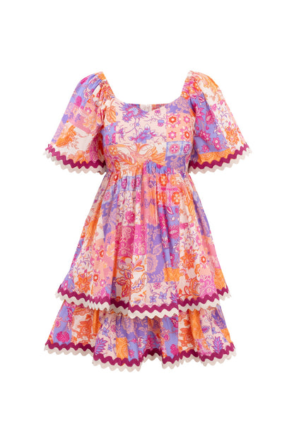 Tessa Dress in Pink Floral Tile