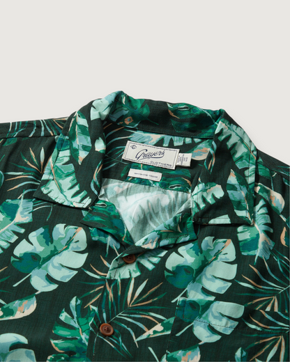 Vintage Hawaiian Camp Collar Shirt - Green Leaf