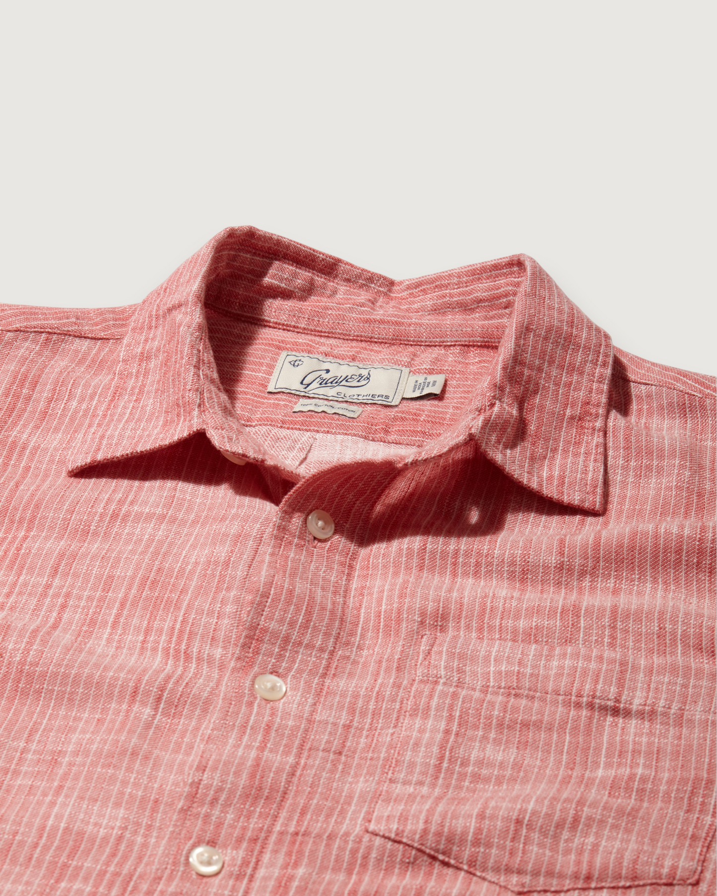 Madras Cottage Loom Chambray Shirt - Red Chambray Stripe