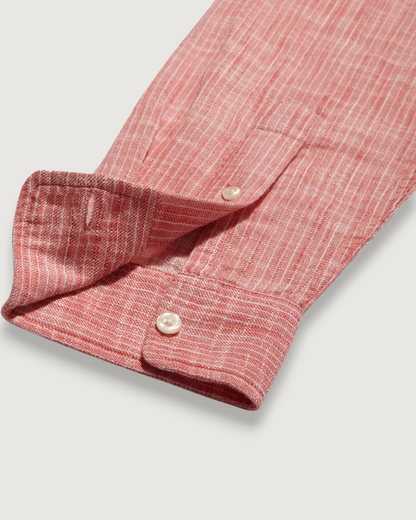 Madras Cottage Loom Chambray Shirt - Red Chambray Stripe