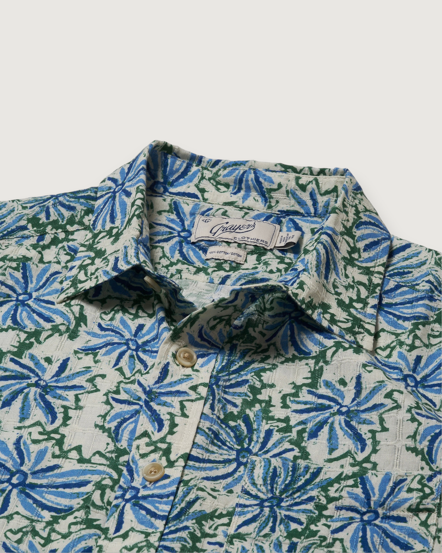Bamboo Dobby Printed Short Sleeve Shirt - Blue Green Floral