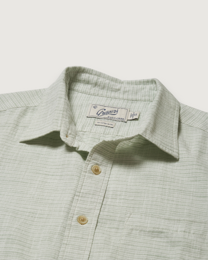 Light Weight Power Loom Short Sleeve Shirt - Green Stripe