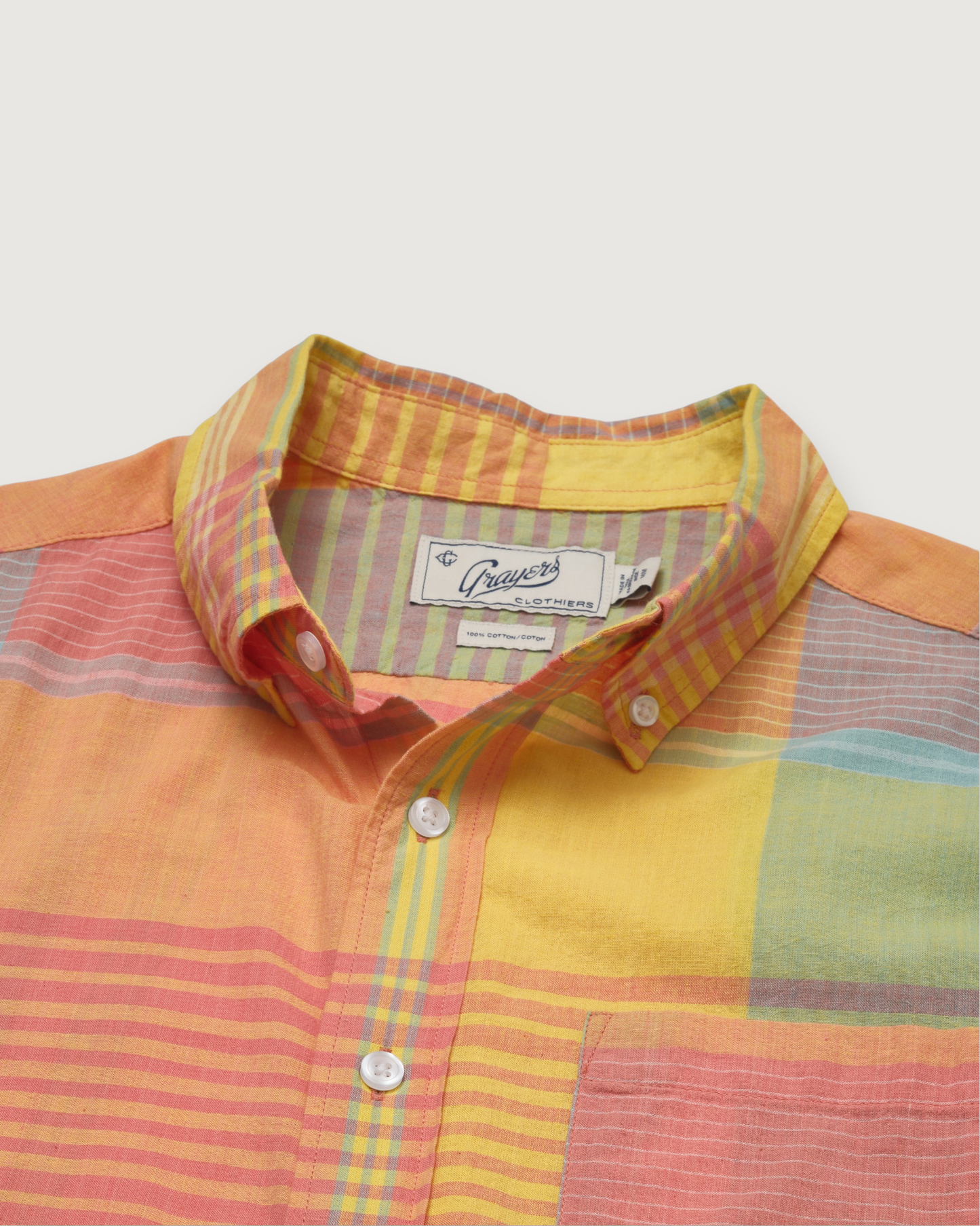 Classic Madras Plaid Short Sleeve Shirt - Orange Yellow Plaid