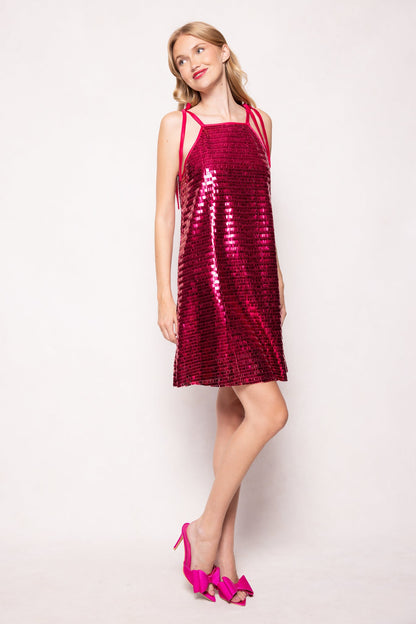 Zelda Dress in Fuchsia Shingle Sequin