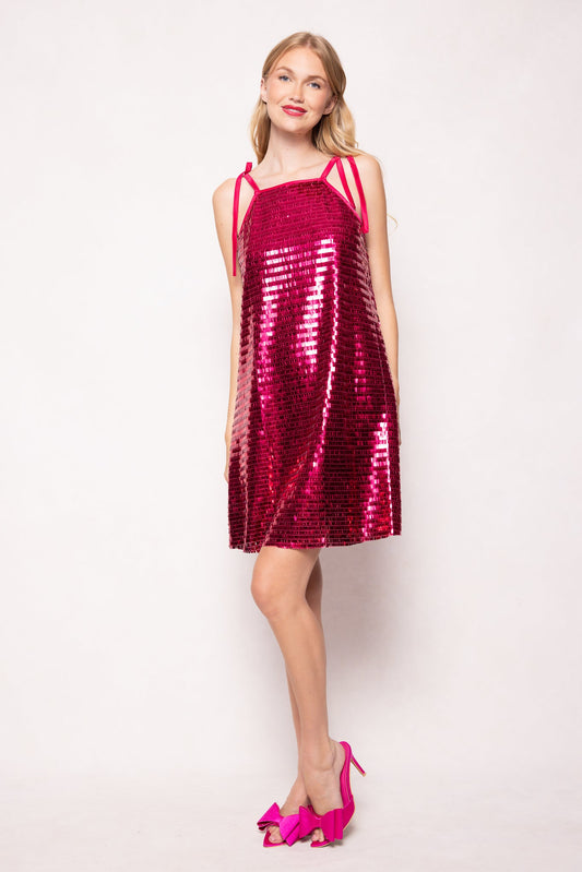 Zelda Dress in Fuchsia Shingle Sequin