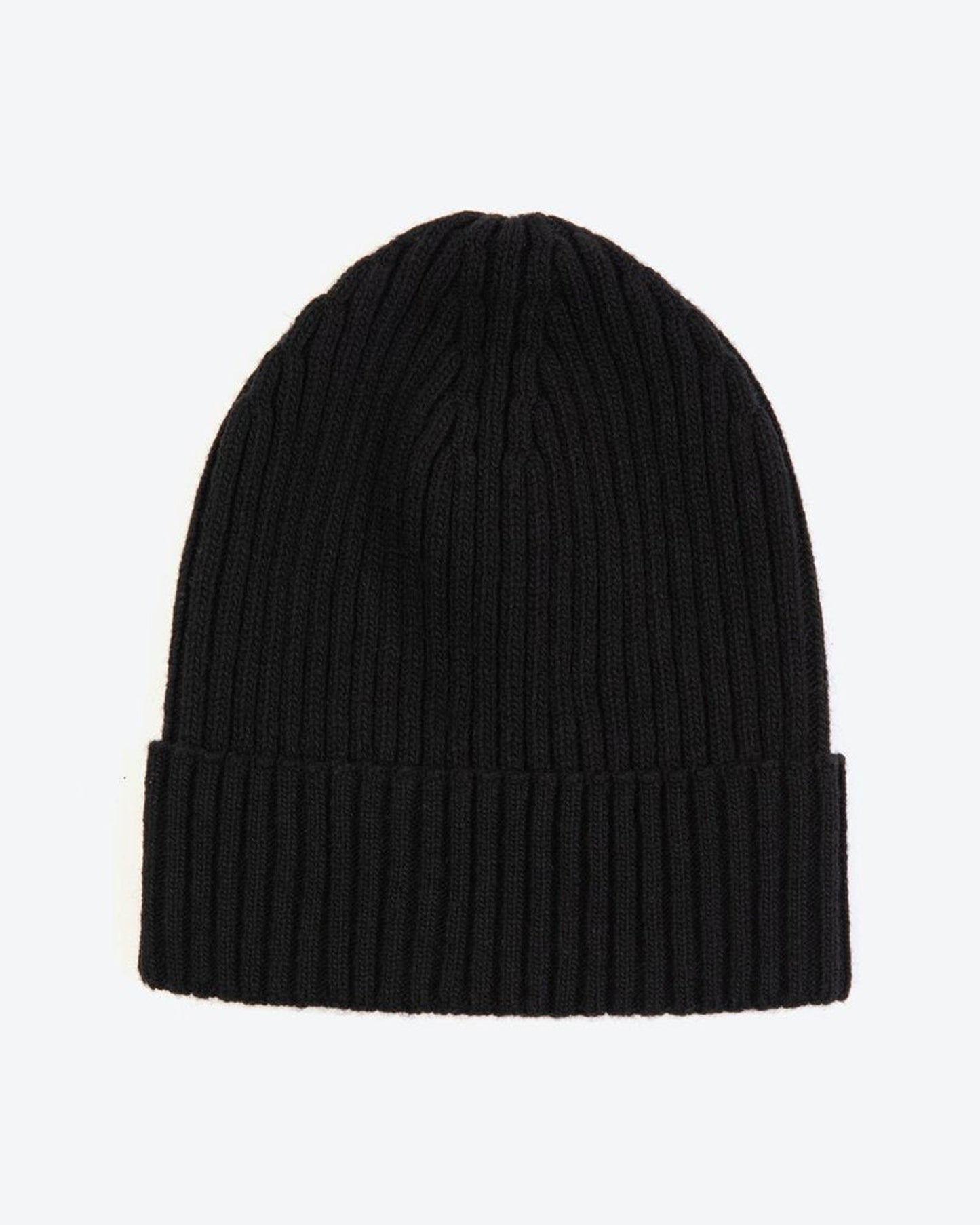 Miss Pompom Black Wool Ribbed Beanie