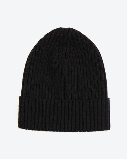Miss Pompom Black Wool Ribbed Beanie