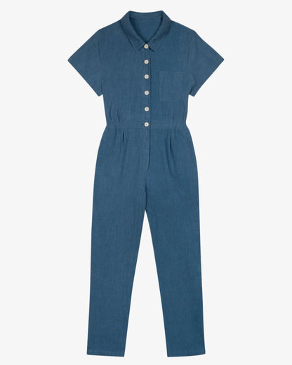 Lowie Cotton Linen Washed Blue Boilersuit