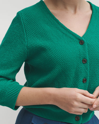 Lowie Green Cotton Waffle Knit Cardigan