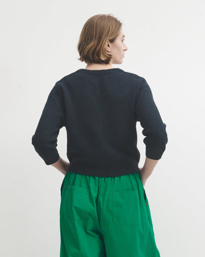 Lowie Navy Cotton Waffle Knit Cardigan