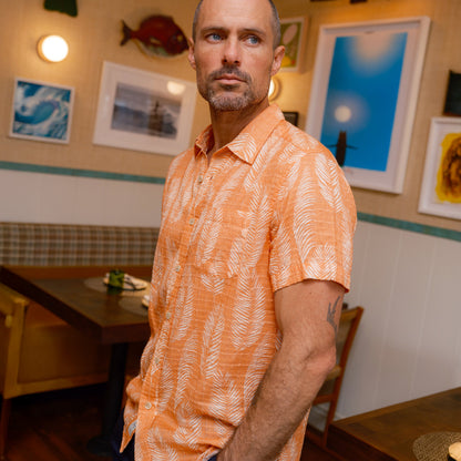 Bamboo Dobby Printed Short Sleeve Shirt - Coppertone Leaf