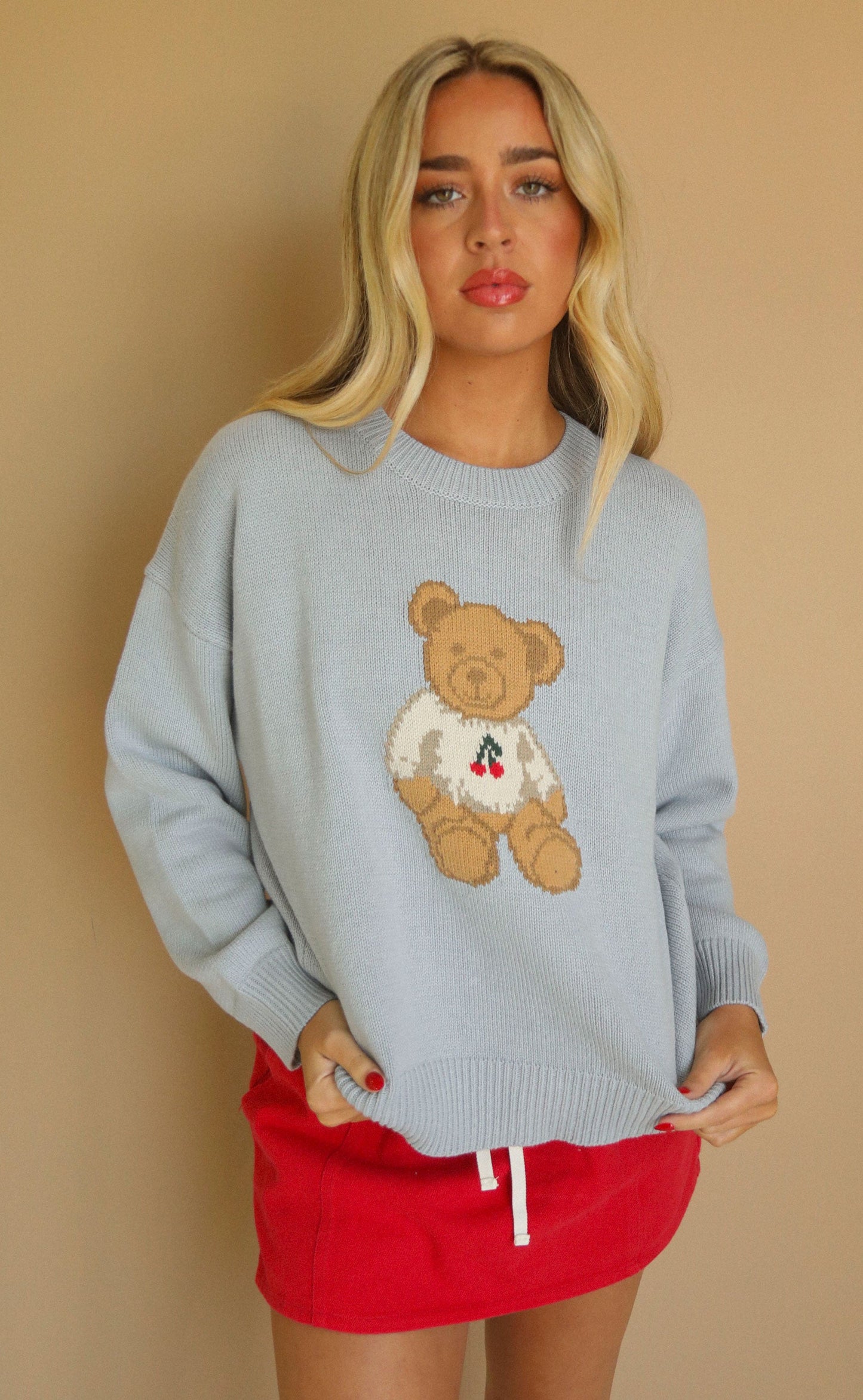 cuddle season sweater - cherry teddy