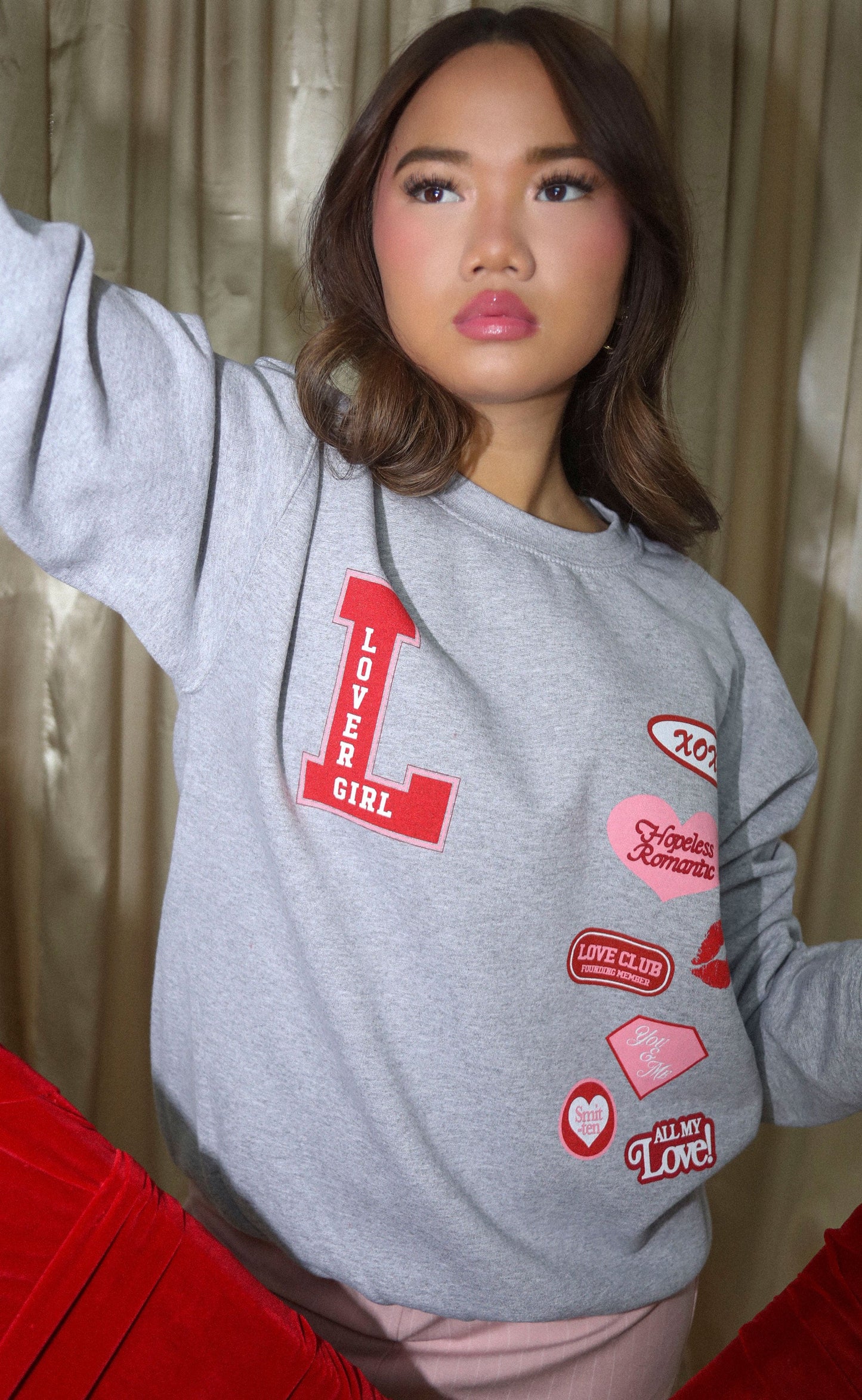 friday + saturday: lover girl patches sweatshirt