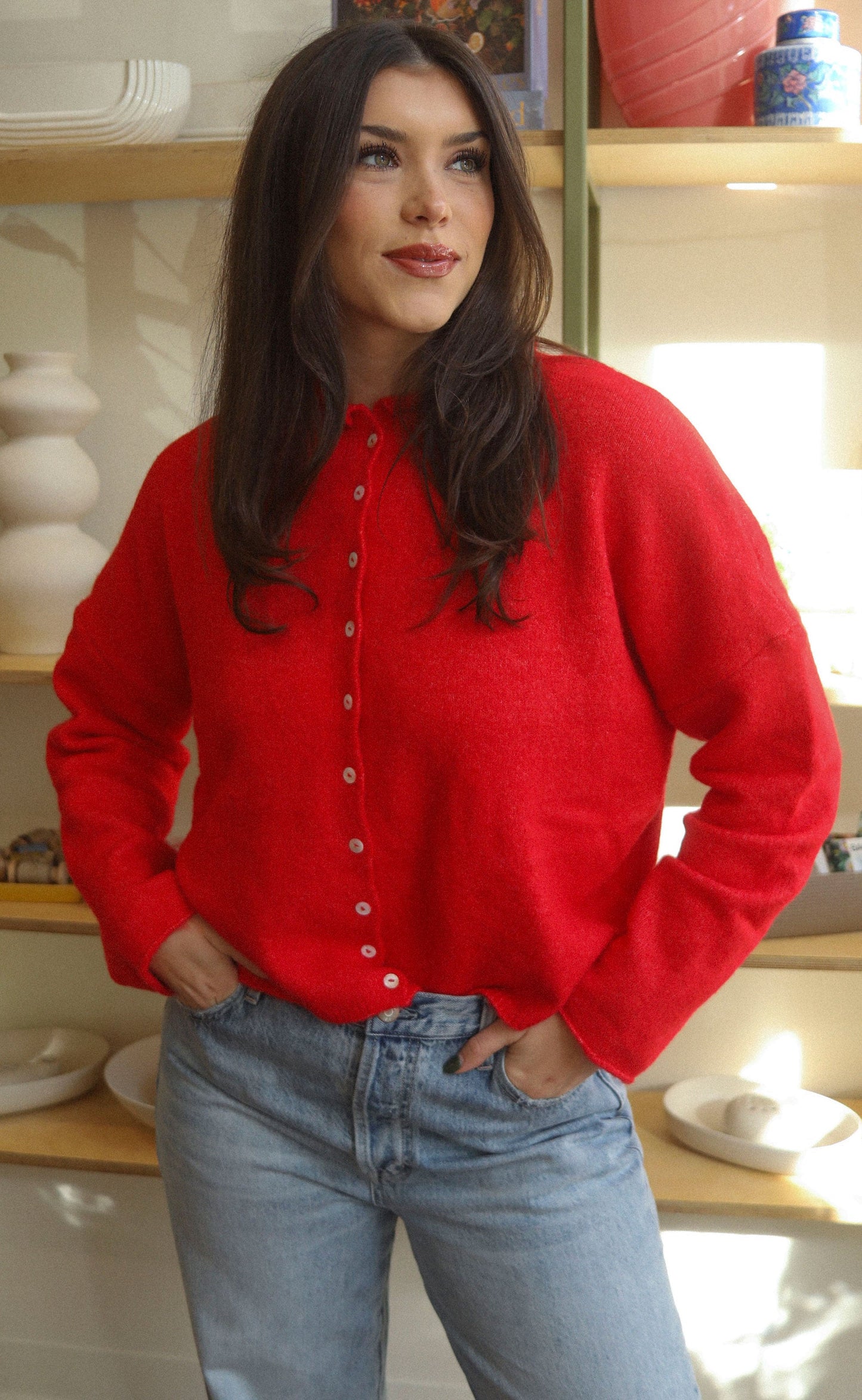 beat of your heart cardigan - red